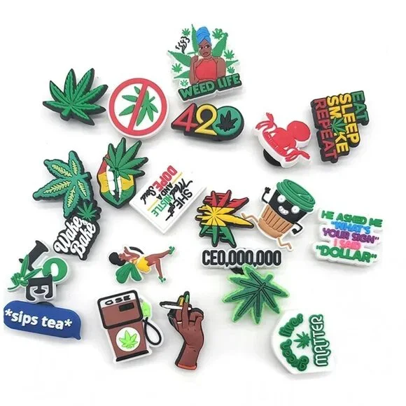 (16) Lot Shoe Clog Charms Pot 420 Weed Ganja Marley Rasta - Picture 1 of 3